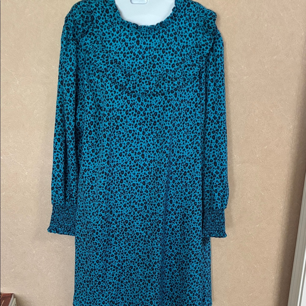 New Look Teal and Black Patterned Long Sleeve Dress